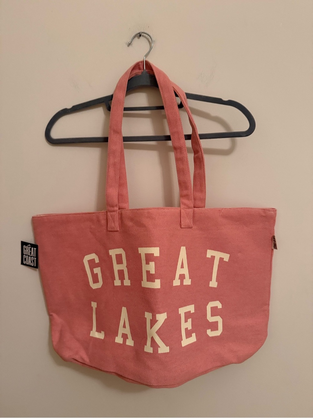 Pink Canvas Tote Bag with GREAT LAKES Print